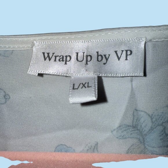 Wrap Up by VP / Bird Floral Long Caftan White/Blue/Lilac Size L/XL - Picture 7 of 7